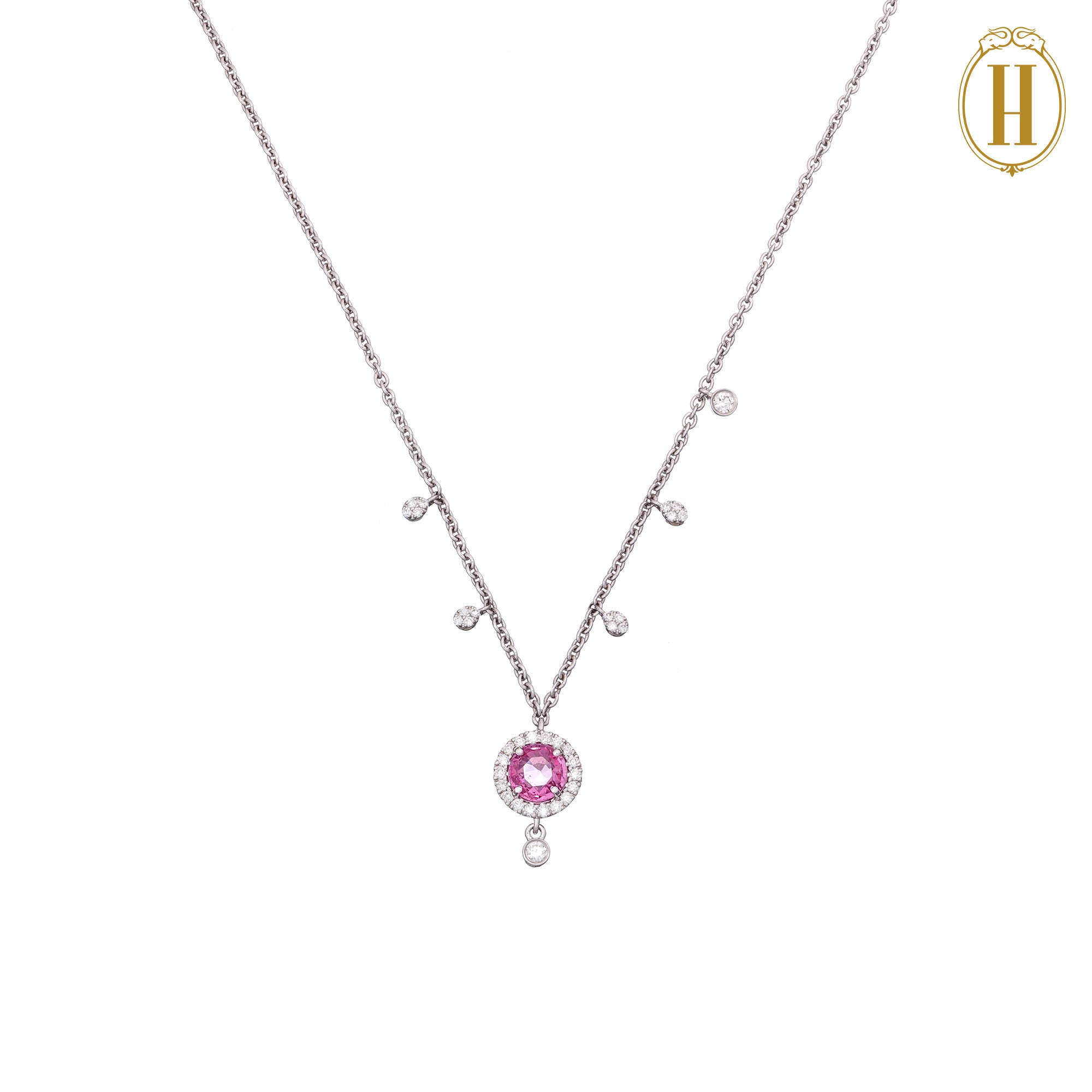 TIFFANY Platinum Diamond Pink Sapphire Mini Heart Pendant Necklace 1305737  | FASHIONPHILE