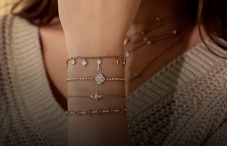 Diamond charm bracelet for women| Gift for her – Negru Jewelry - Shop Gold  Jewelry Online